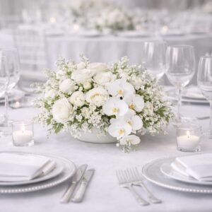 white elegant low floral centerpiece